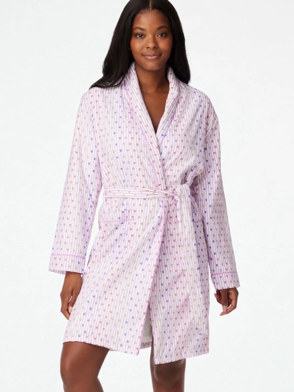 Roller Rabbit Lavender-Striped Robe with Multicolor Heart Print (Disco Hearts)